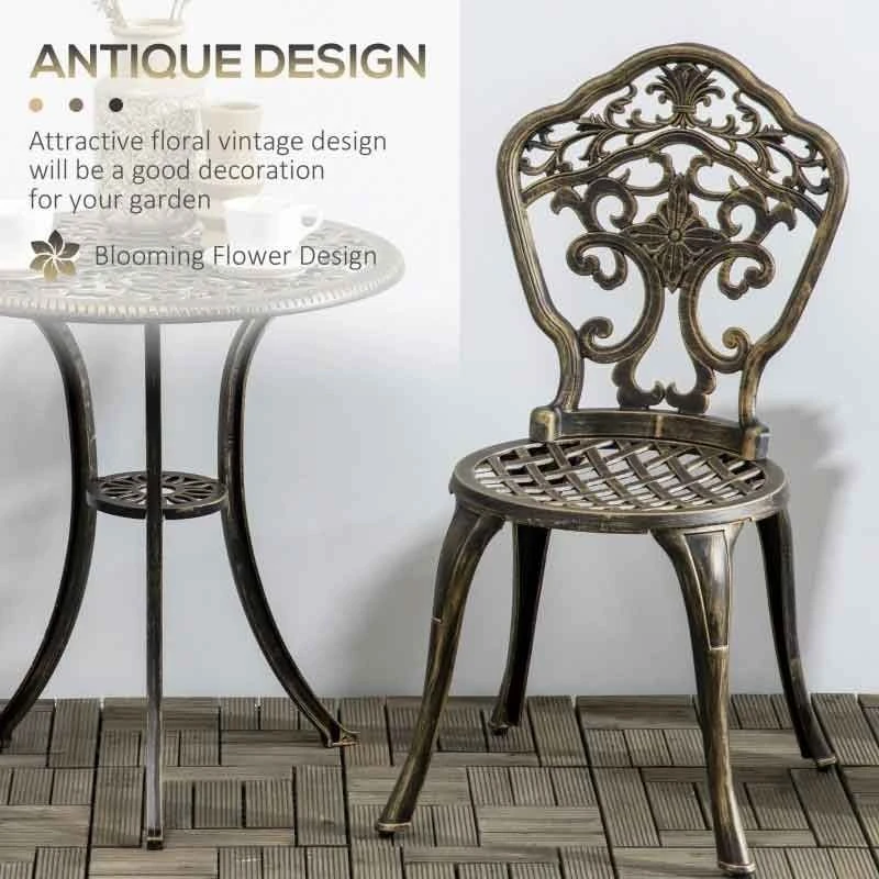 Outsunny 3 Piece Cast Aluminium Bistro Set With Parasol Hole - Bronze - 84G-042V00BN - Image 9