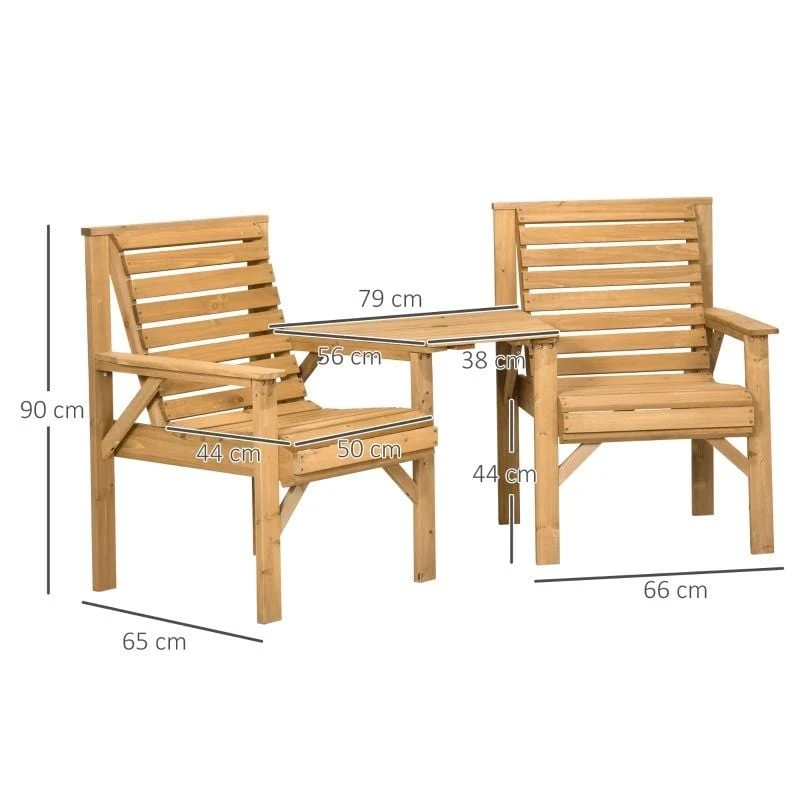 Outsunny 2 Seater Wooden Garden Bench With Table - Brown - 84G-144V00LR - Image 3