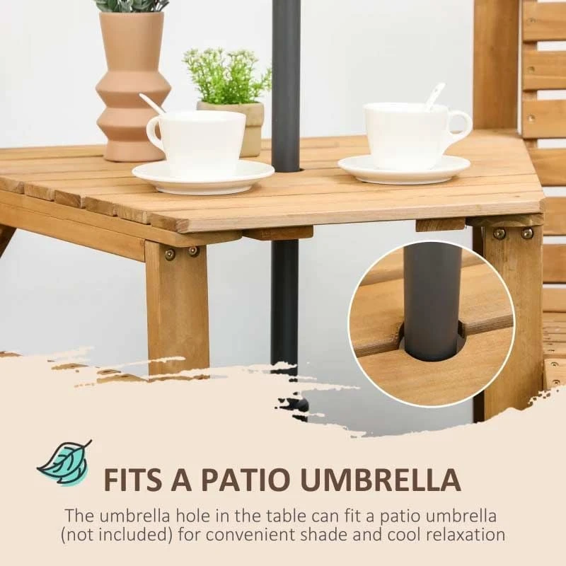 Outsunny 2 Seater Wooden Garden Bench With Table - Brown - 84G-144V00LR - Image 5