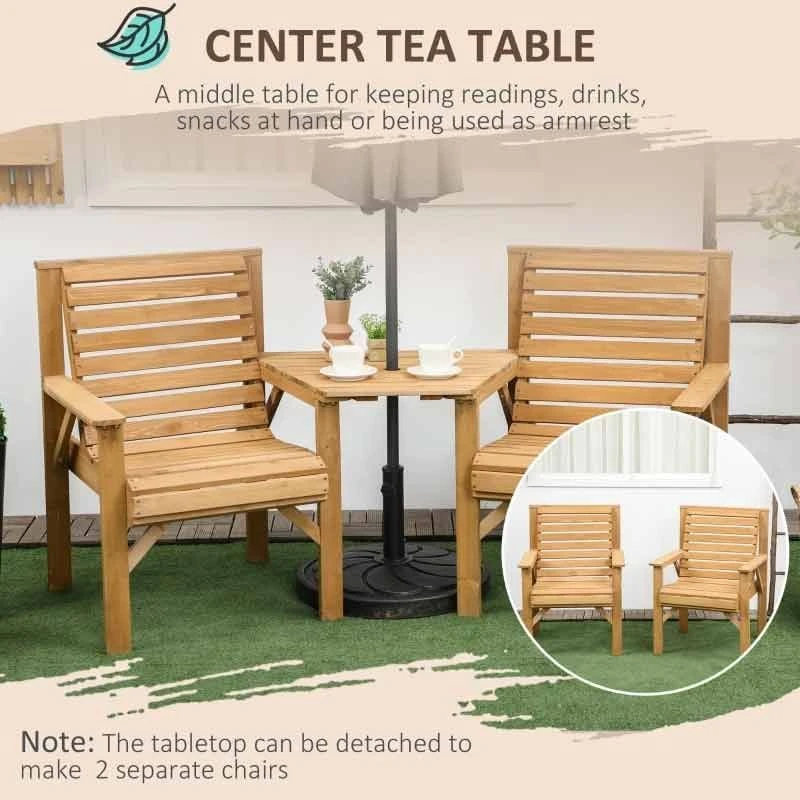 Outsunny 2 Seater Wooden Garden Bench With Table - Brown - 84G-144V00LR - Image 6