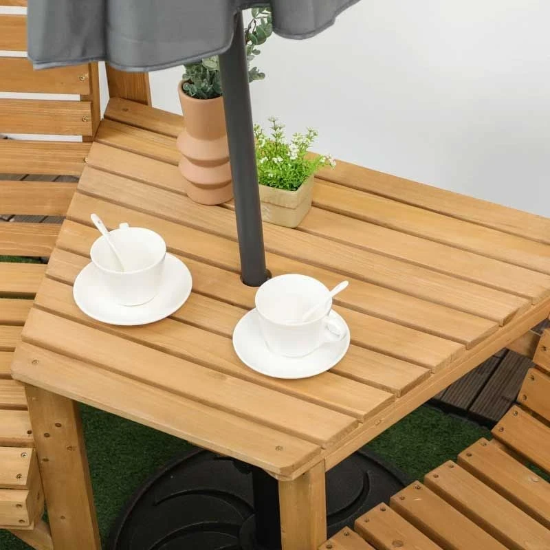 Outsunny 2 Seater Wooden Garden Bench With Table - Brown - 84G-144V00LR - Image 9