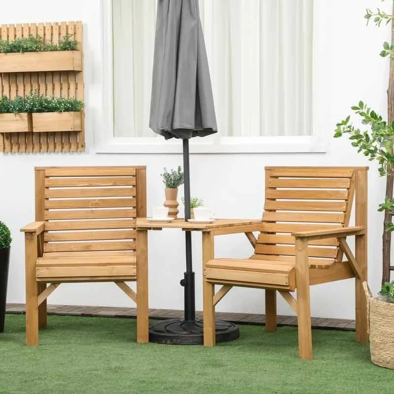 Outsunny 2 Seater Wooden Garden Bench With Table - Brown - 84G-144V00LR - Image 10