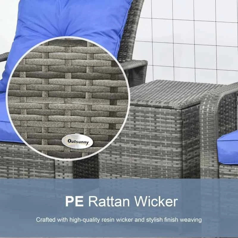 Outsunny 2-Seater PE Rattan Garden Seating Set With Padded Chair - Blue- 860-111V71BU - Image 6