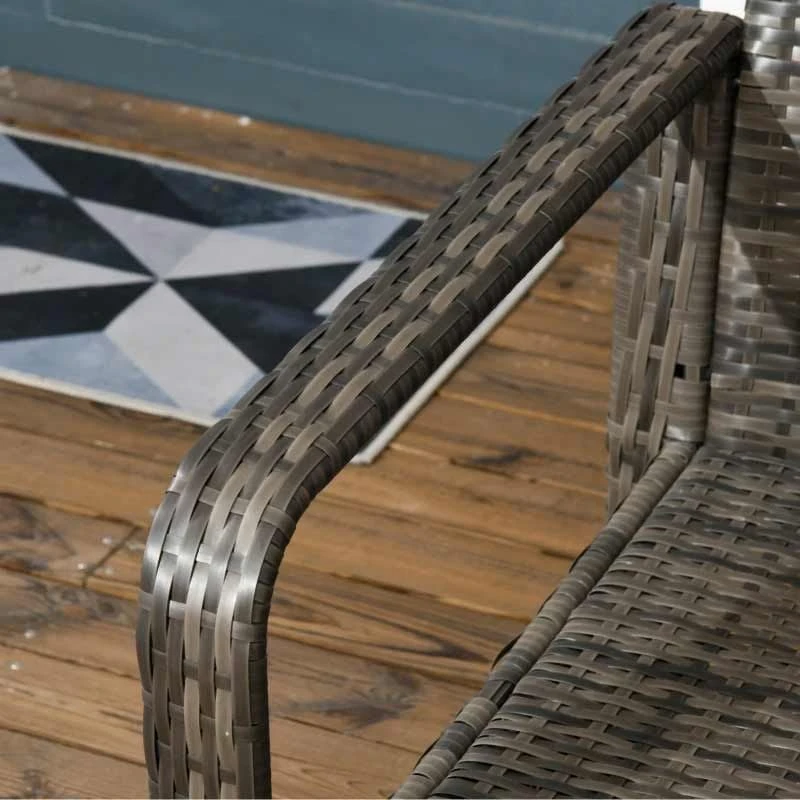 Outsunny 3 Piece PE Rattan Wicker Bistro Set Weave Conservatory Sofa Storage Table With Orange Cushion - Mixed Grey - 860-111V71OG - Image 6