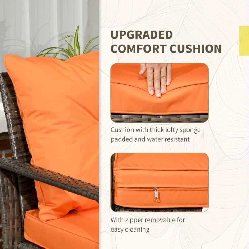 Outsunny 3 Piece PE Rattan Wicker Bistro Set Weave Conservatory Sofa Storage Table With Orange Cushion - Mixed Grey - 860-111V71OG - Image 3