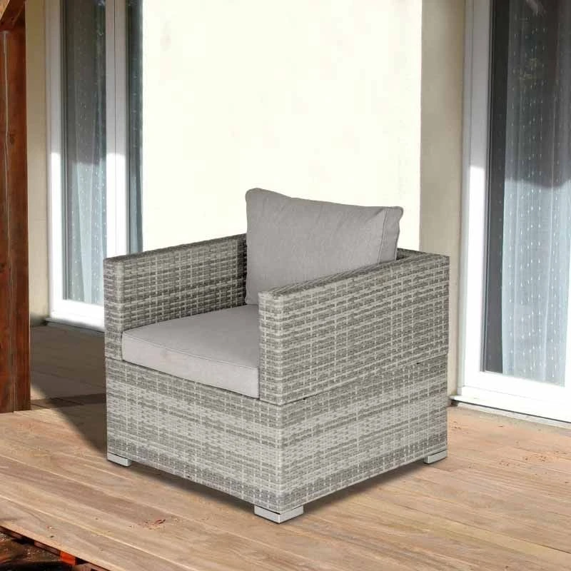 Outsunny Outdoor Single Wicker Garden Sofa Armchair - Grey- 860-141V70 - Image 8