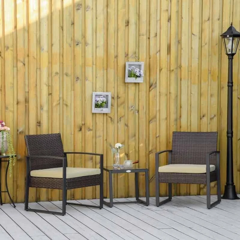 Outsunny 3 Piece PE Rattan Wicker Patio Bistro Set - Beige - 863-013BG - Image 3