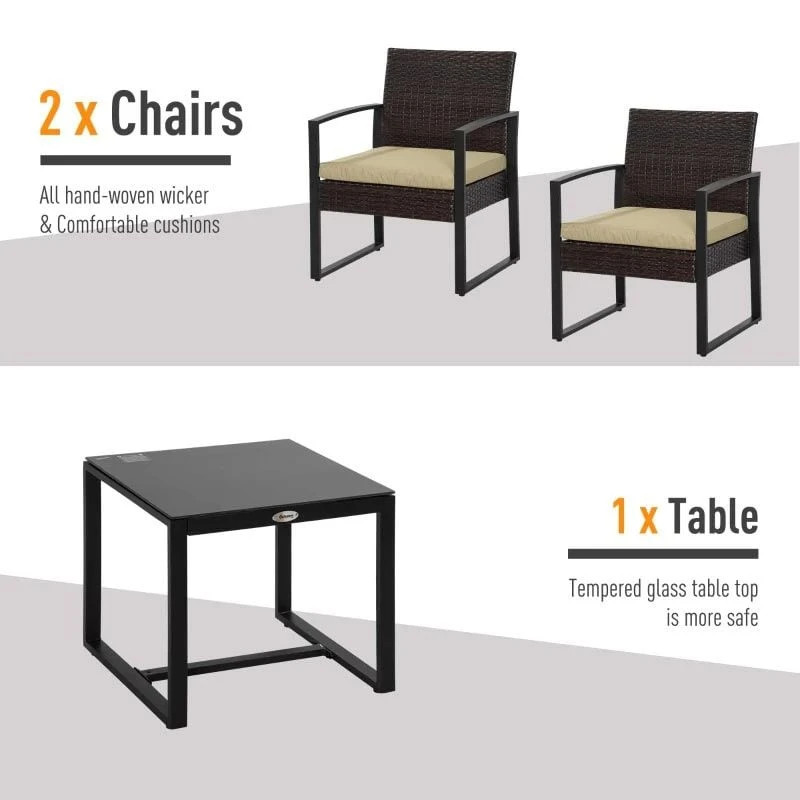 Outsunny 3 Piece PE Rattan Wicker Patio Bistro Set - Beige - 863-013BG - Image 10