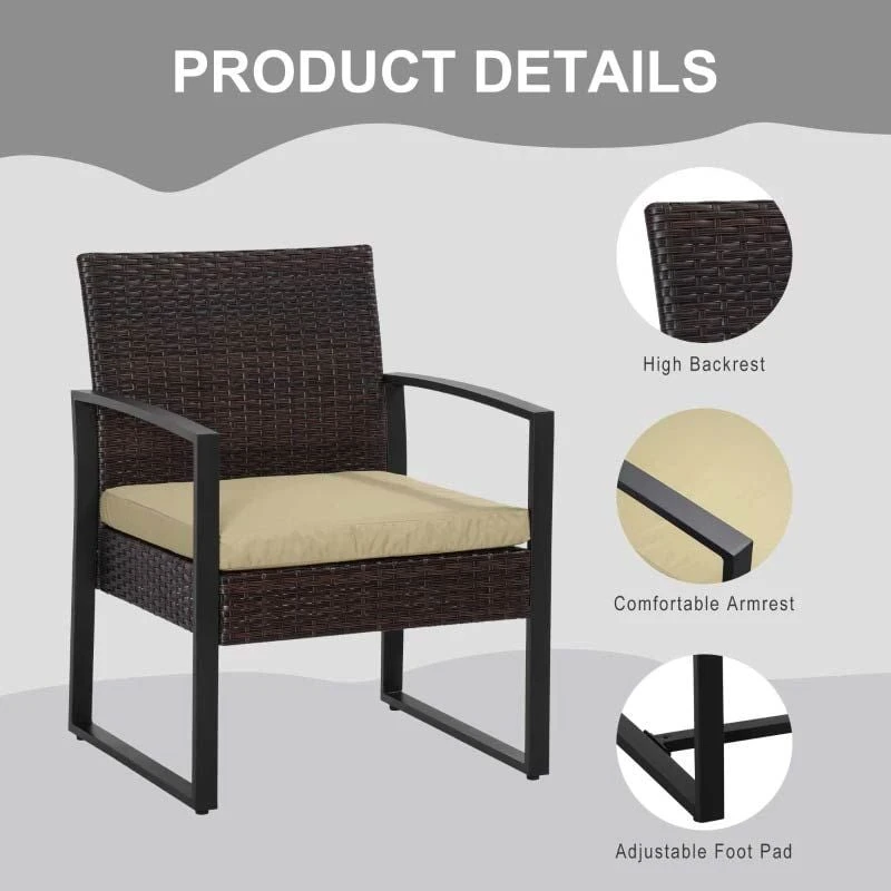 Outsunny 3 Piece PE Rattan Wicker Patio Bistro Set - Beige - 863-013BG - Image 9