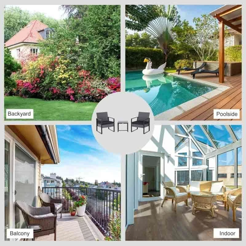 Outsunny 2 Seater Rattan Patio Set With Cushions - Grey / Black - 863-013GY - Image 8