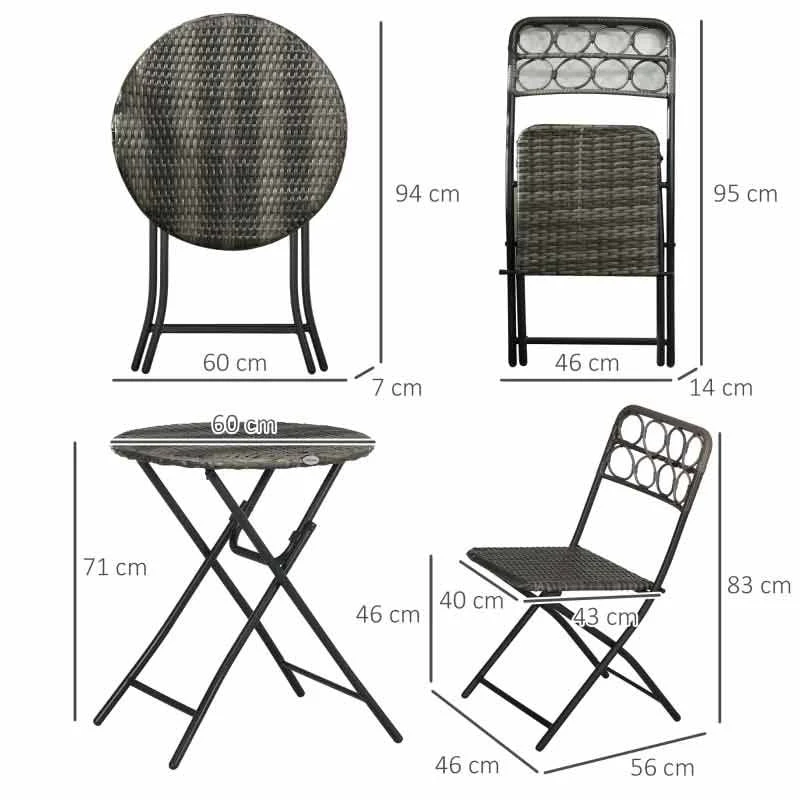 Outsunny 3 Piece Hand Woven Rattan Wicker Bistro Set With Easy Folding - Grey - 863-054V00GG - Image 10