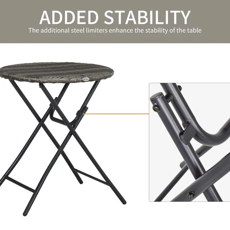 Outsunny 3 Piece Hand Woven Rattan Wicker Bistro Set With Easy Folding - Grey - 863-054V00GG - Image 6