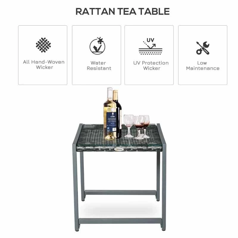 Outsunny Rattan Side Table - 500mm - Grey - 867-033 - Image 10