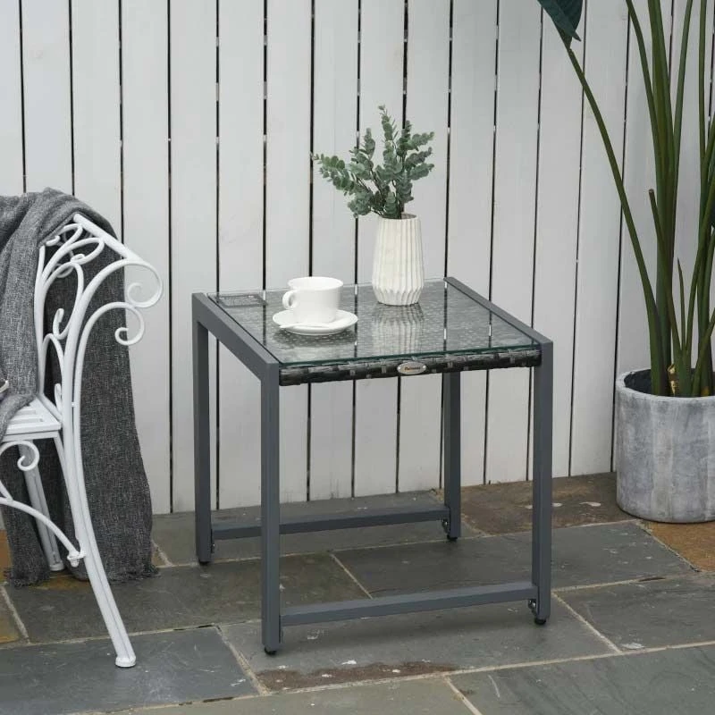 Outsunny Rattan Side Table - 500mm - Grey - 867-033 - Image 2