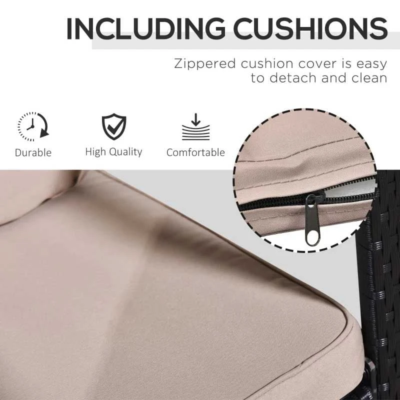 Outsunny 2 Seater Rattan Rocking Bistro Set With Cushion -Black / Beige - 867-036 - Image 7