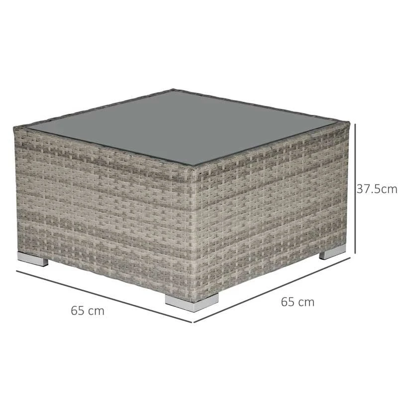 Outsunny Square Rattan Coffee Table With Glass Table Top - 650mm - Light Grey - 867-069GY - Image 4