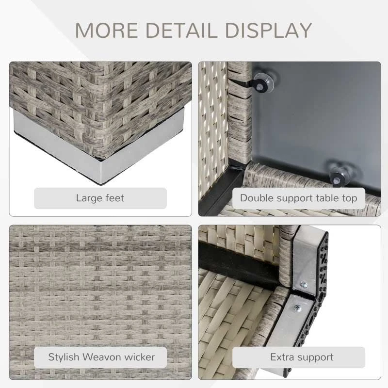 Outsunny Square Rattan Coffee Table With Glass Table Top - 650mm - Light Grey - 867-069GY - Image 9