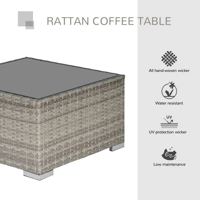 Outsunny Square Rattan Coffee Table With Glass Table Top - 650mm - Light Grey - 867-069GY - Image 8