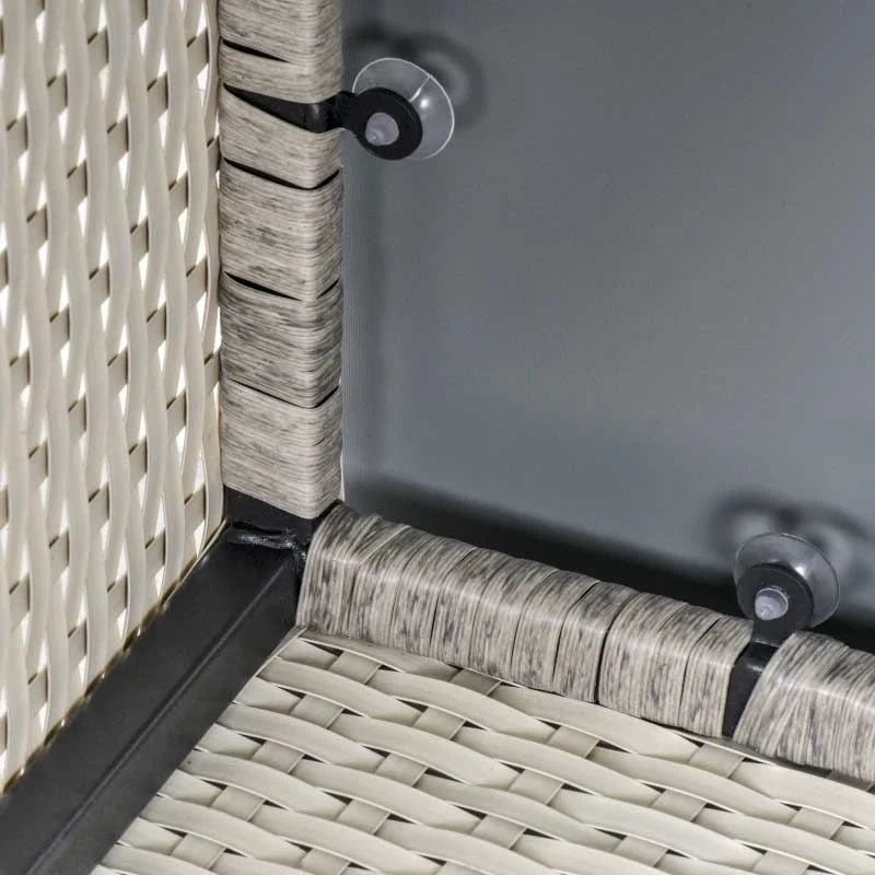 Outsunny Square Rattan Coffee Table With Glass Table Top - 650mm - Light Grey - 867-069GY - Image 5