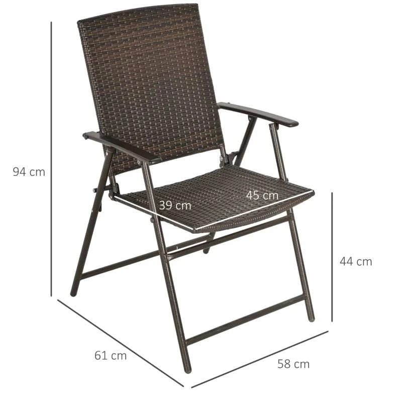 Outsunny 2 Piece Steel Rattan Bistro Set With Armrest - Brown - 867-070 - Image 8