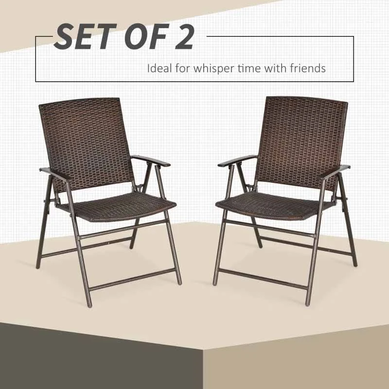 Outsunny 2 Piece Steel Rattan Bistro Set With Armrest - Brown - 867-070 - Image 7