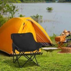 Outsunny Camping Chair With Carrying Bag & Storage Pocket - Black - A20-292V00BK