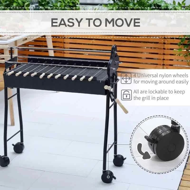Outsunny Charcoal BBQ Grill With Four Wheels - Black - 01-0567 - Image 7