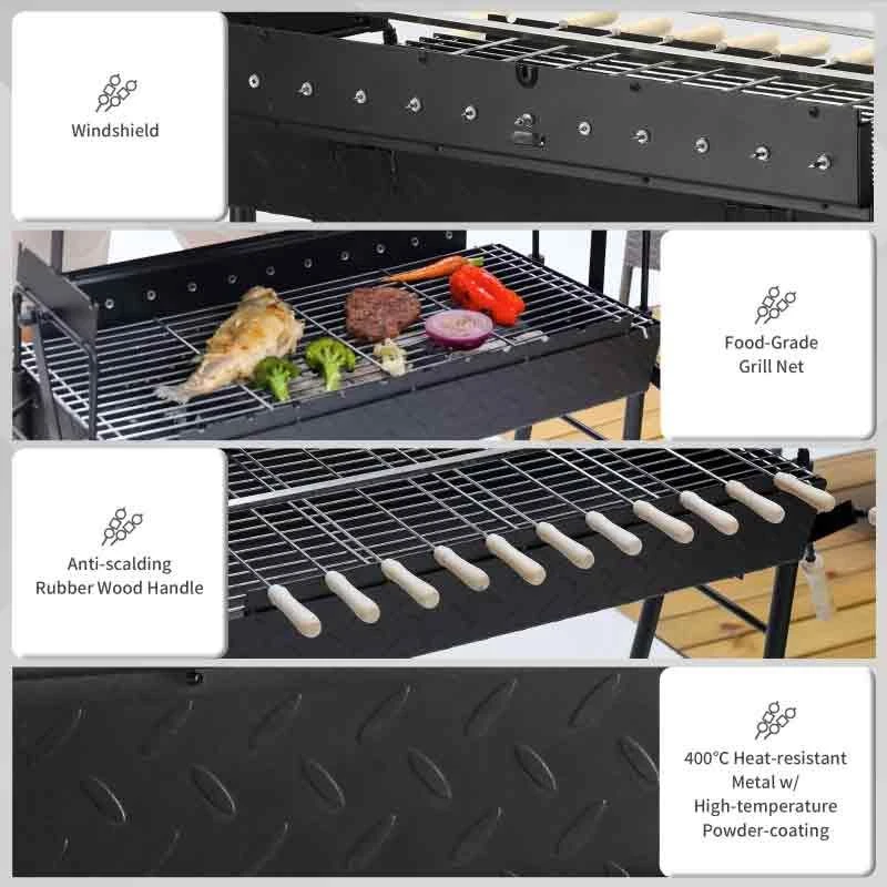 Outsunny Charcoal BBQ Grill With Four Wheels - Black - 01-0567 - Image 6