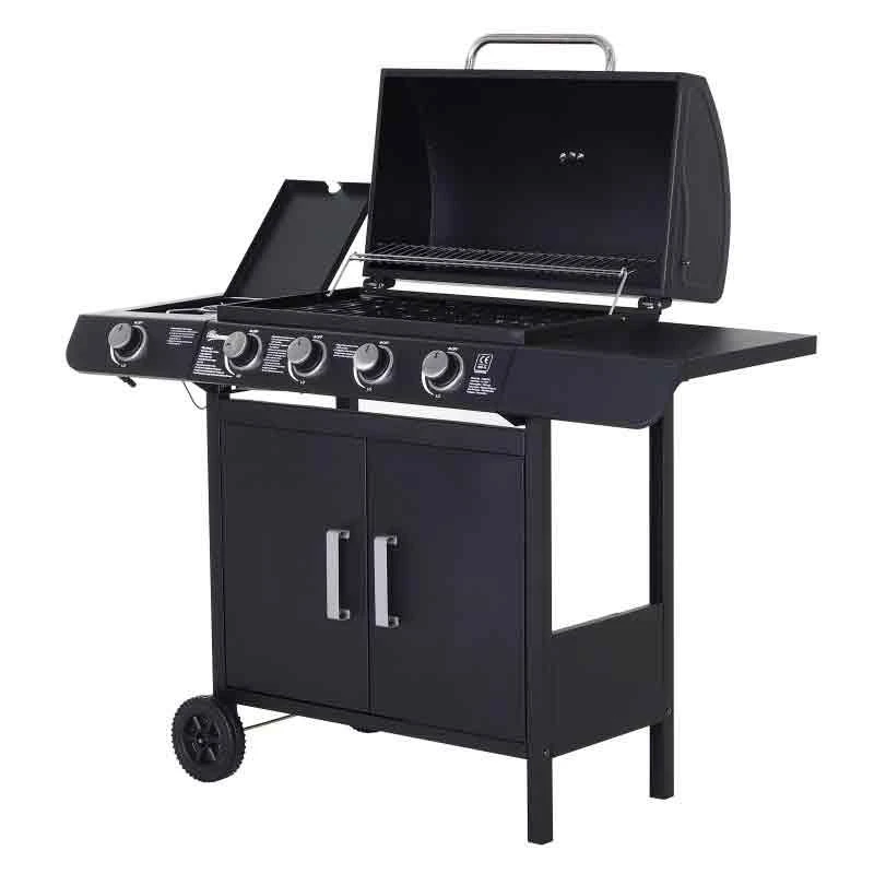 Outsunny 4+1 Deluxe Steel Gas BBQ Grill With Two Wheels - Black - 846-016 - Image 3