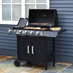 Outsunny 4+1 Deluxe Steel Gas BBQ Grill With Two Wheels - Black - 846-016