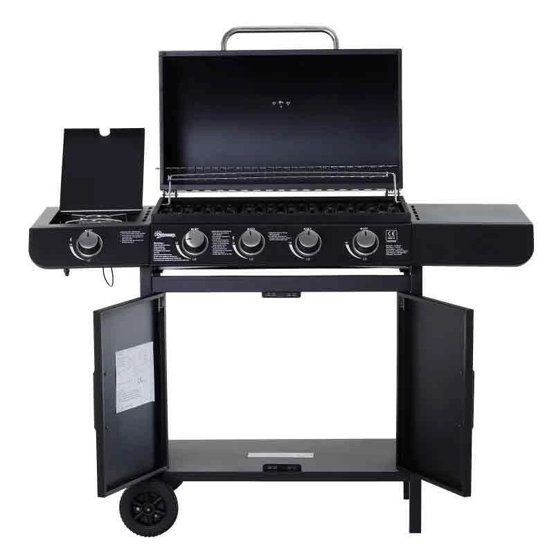Outsunny 4+1 Deluxe Steel Gas BBQ Grill With Two Wheels - Black - 846-016 - Image 2