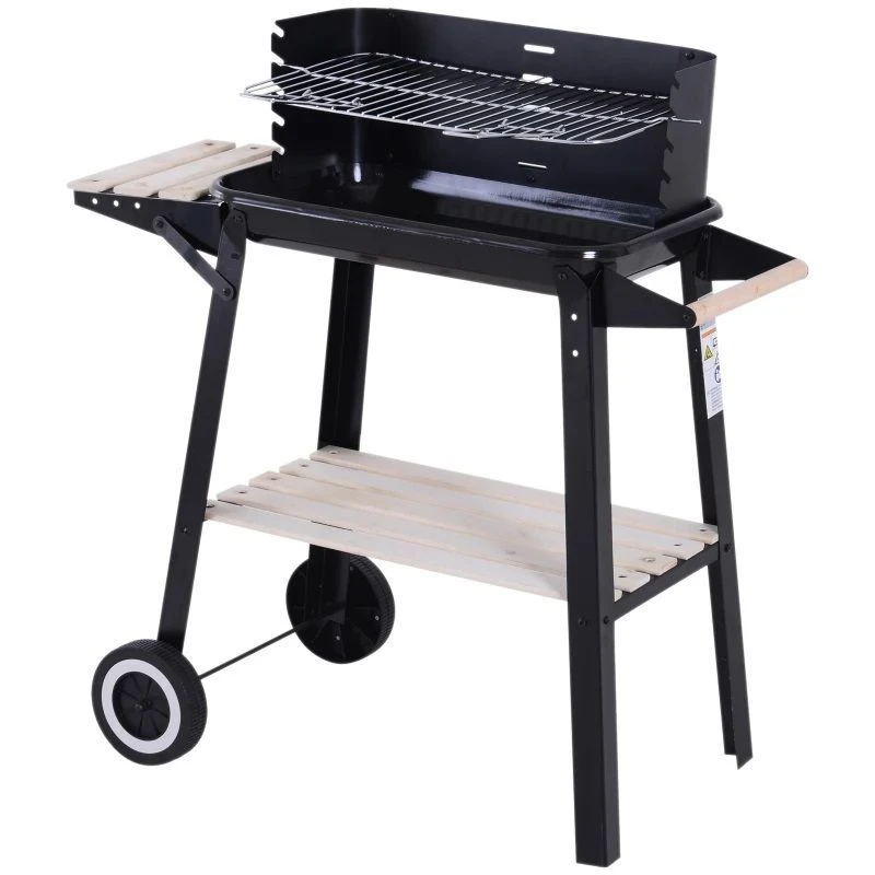 Outsunny Charcoal BBQ Grill With Two Wheels - Black - 846-032 - Image 4