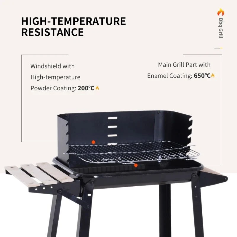 Outsunny Charcoal BBQ Grill With Two Wheels - Black - 846-032 - Image 9