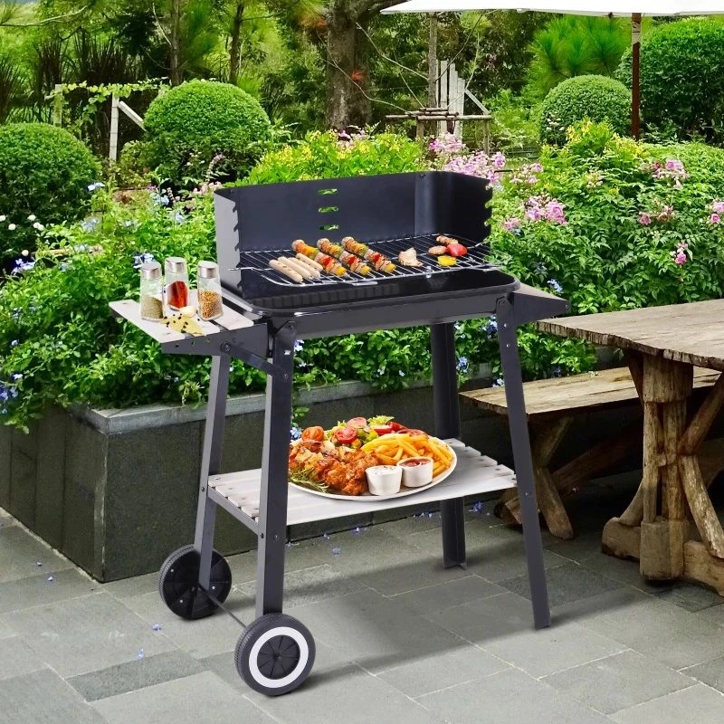 Outsunny Charcoal BBQ Grill With Two Wheels - Black - 846-032 - Image 2