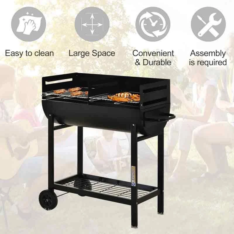 Outsunny Steel 2-Grill Charcoal BBQ With Two Wheels - Black - 846-049 - Image 9