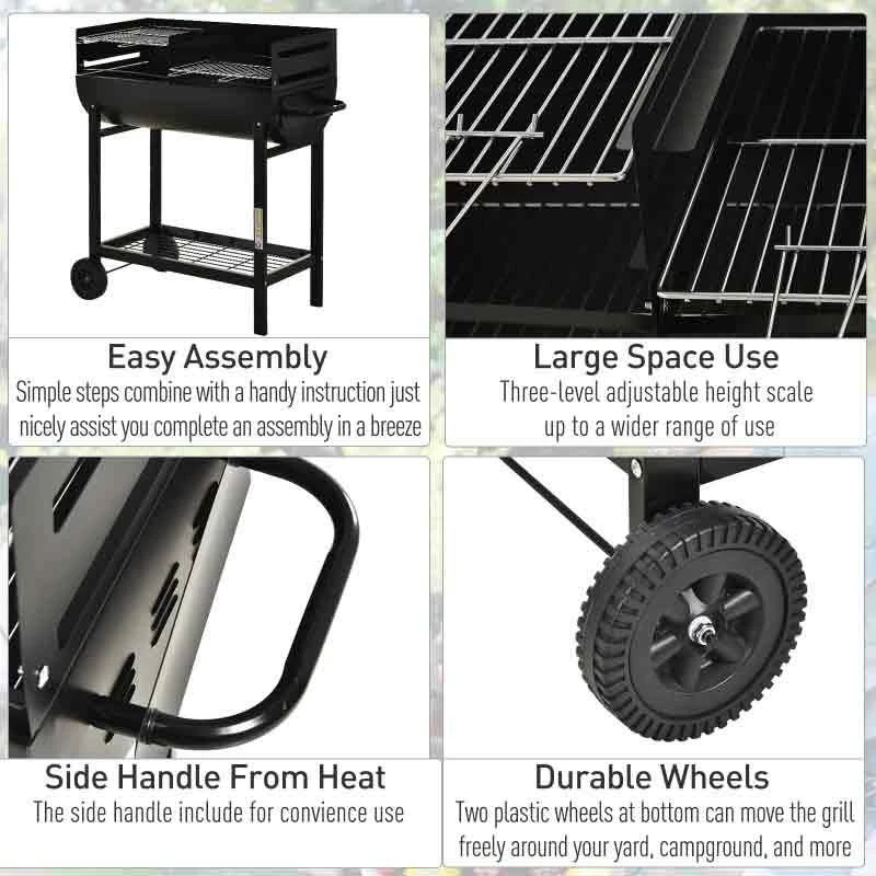 Outsunny Steel 2-Grill Charcoal BBQ With Two Wheels - Black - 846-049 - Image 8