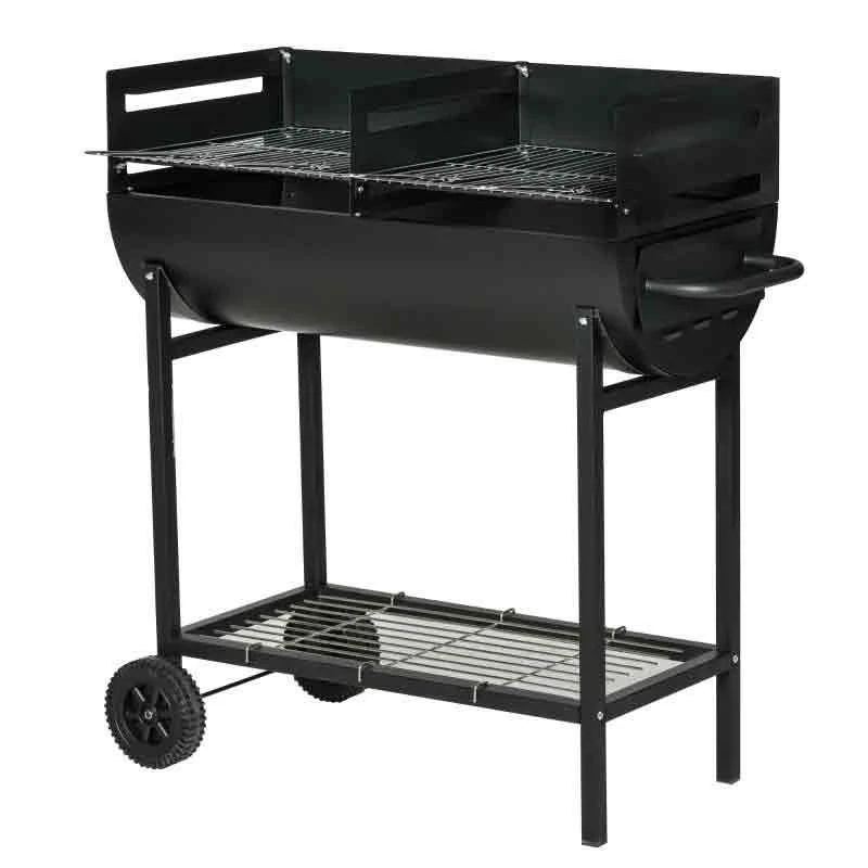 Outsunny Steel 2-Grill Charcoal BBQ With Two Wheels - Black - 846-049 - Image 6
