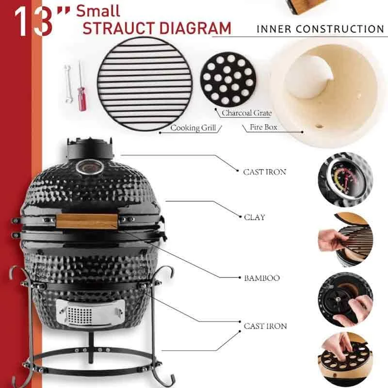 Outsunny Cast Iron Ceramic Kamado Charcoal BBQ Oven - Black - 846-050BK - Image 9