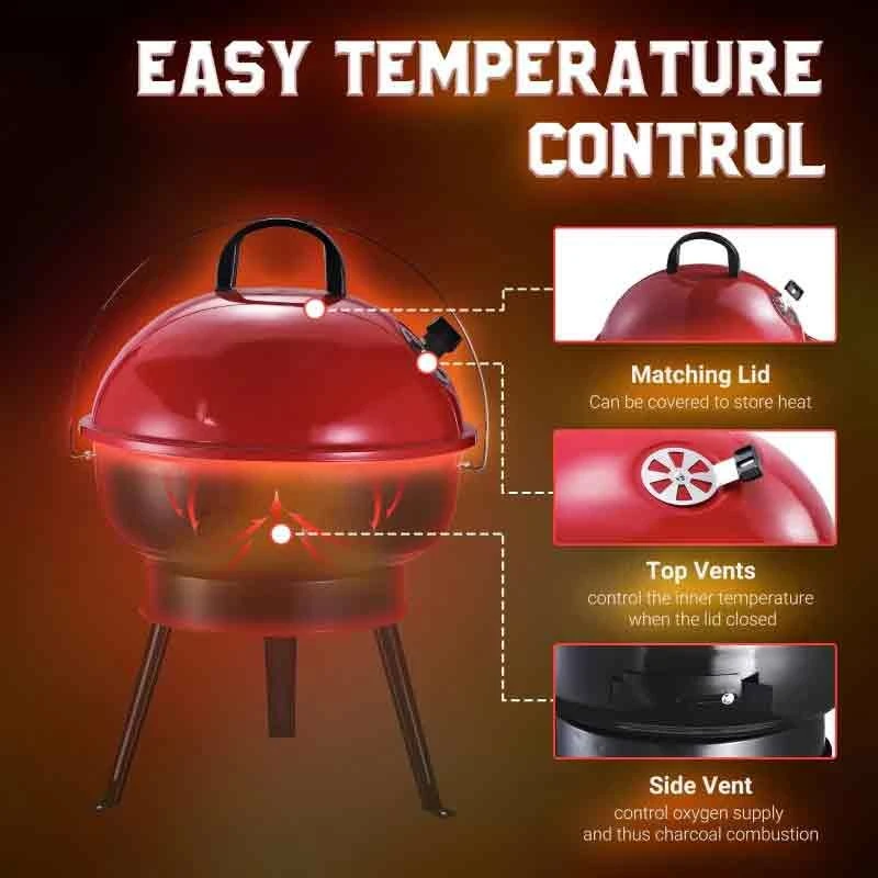 Outsunny Portable Tripod Charcoal BBQ Grill - Black/Red - 846-062RD - Image 10