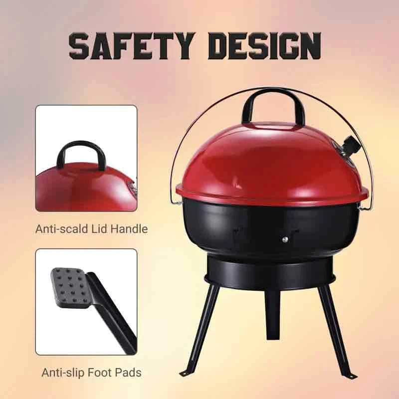 Outsunny Portable Tripod Charcoal BBQ Grill - Black/Red - 846-062RD - Image 9
