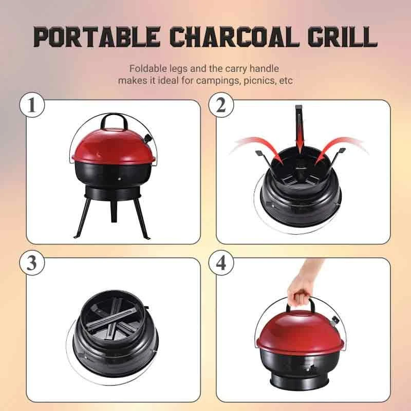 Outsunny Portable Tripod Charcoal BBQ Grill - Black/Red - 846-062RD - Image 8