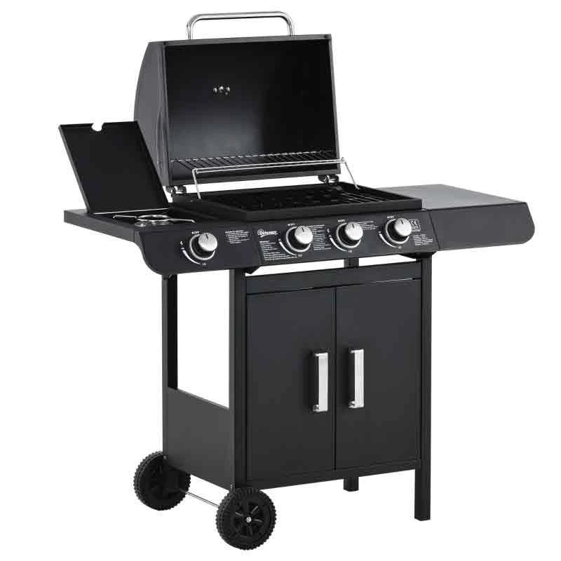 Outsunny 3+1 Deluxe Gas BBQ Grill With Two Wheels - Black - 846-064 - Image 2