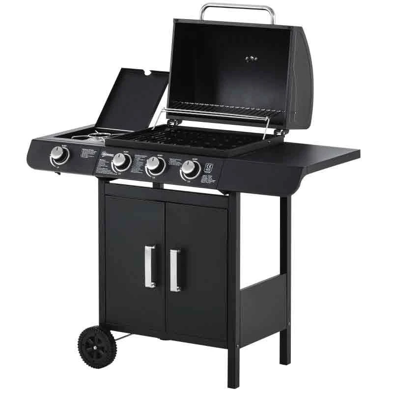 Outsunny 3+1 Deluxe Gas BBQ Grill With Two Wheels - Black - 846-064 - Image 3