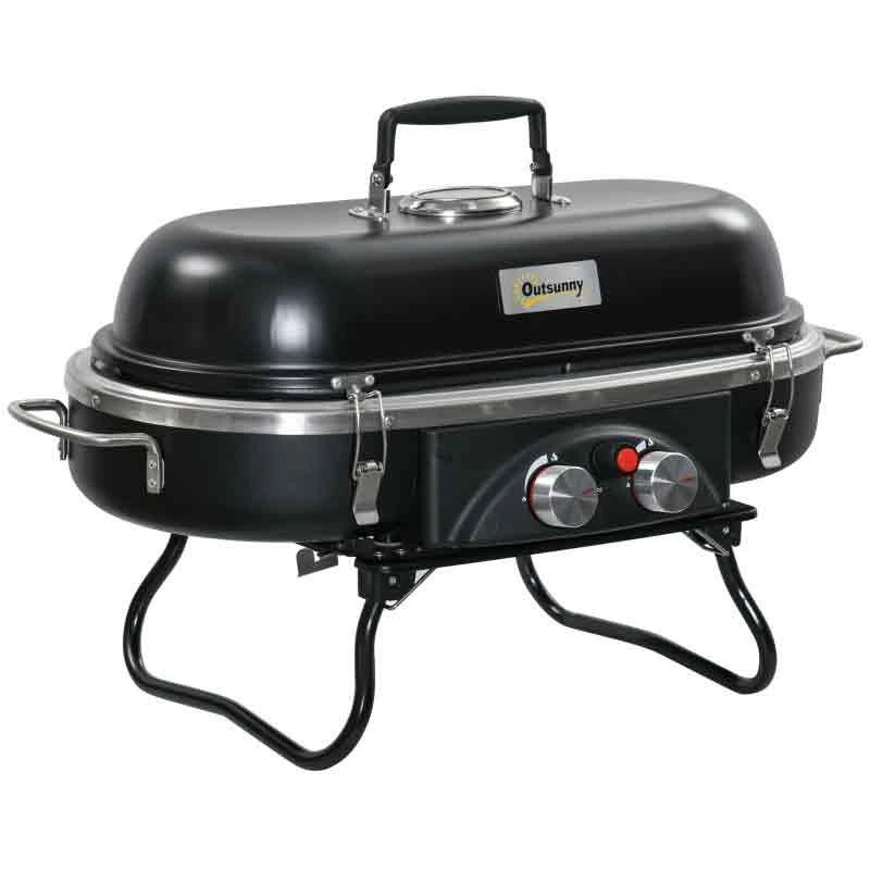 Outsunny Foldable Gas BBQ Grill With Two Burners & Piezo Ignition - Black - 846-072 - Image 4