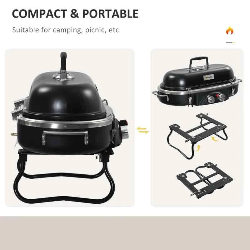 Outsunny Foldable Gas BBQ Grill With Two Burners & Piezo Ignition - Black - 846-072 - Image 10