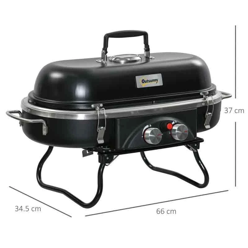 Outsunny Foldable Gas BBQ Grill With Two Burners & Piezo Ignition - Black - 846-072 - Image 5