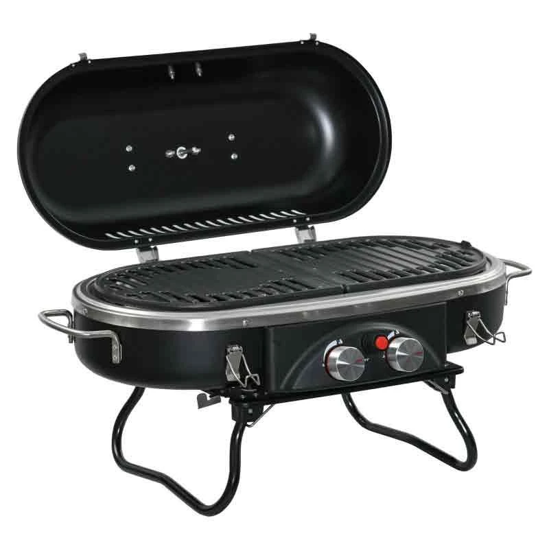 Outsunny Foldable Gas BBQ Grill With Two Burners & Piezo Ignition - Black - 846-072 - Image 3