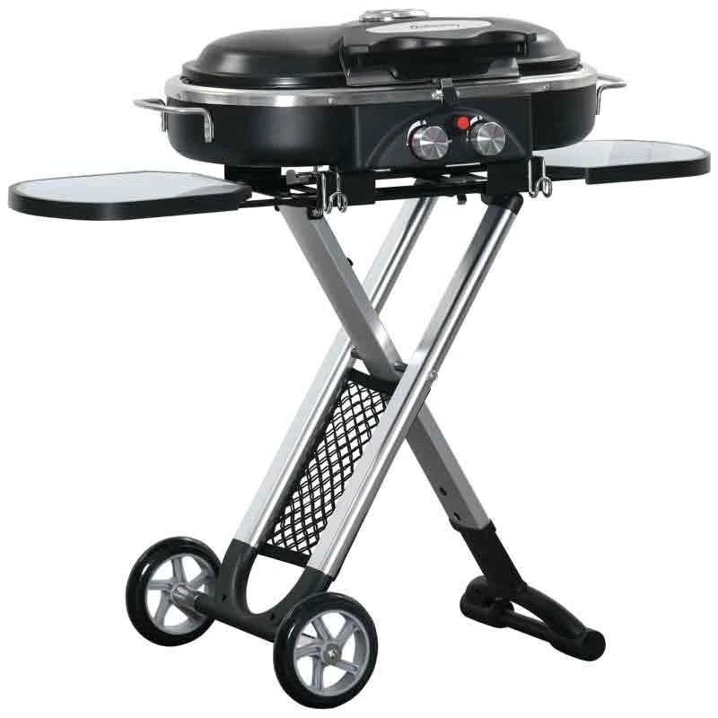 Outsunny Foldable Gas BBQ Grill Trolley With Two Burners & Piezo Ignition - Black - 846-074 - Image 2