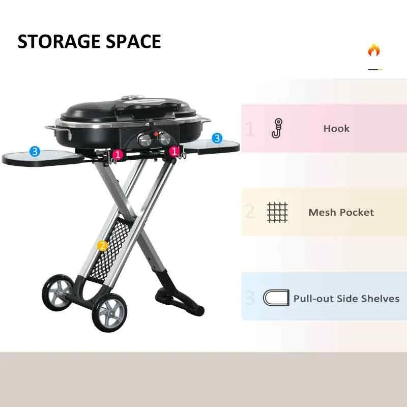 Outsunny Foldable Gas BBQ Grill Trolley With Two Burners & Piezo Ignition - Black - 846-074 - Image 7