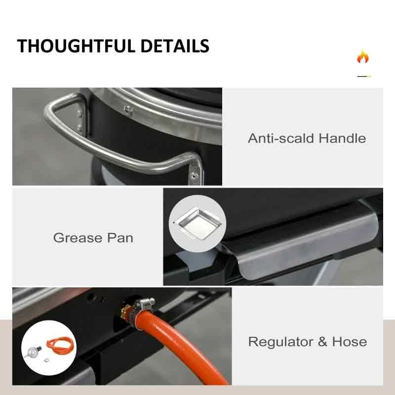 Outsunny Foldable Gas BBQ Grill Trolley With Two Burners & Piezo Ignition - Black - 846-074 - Image 6